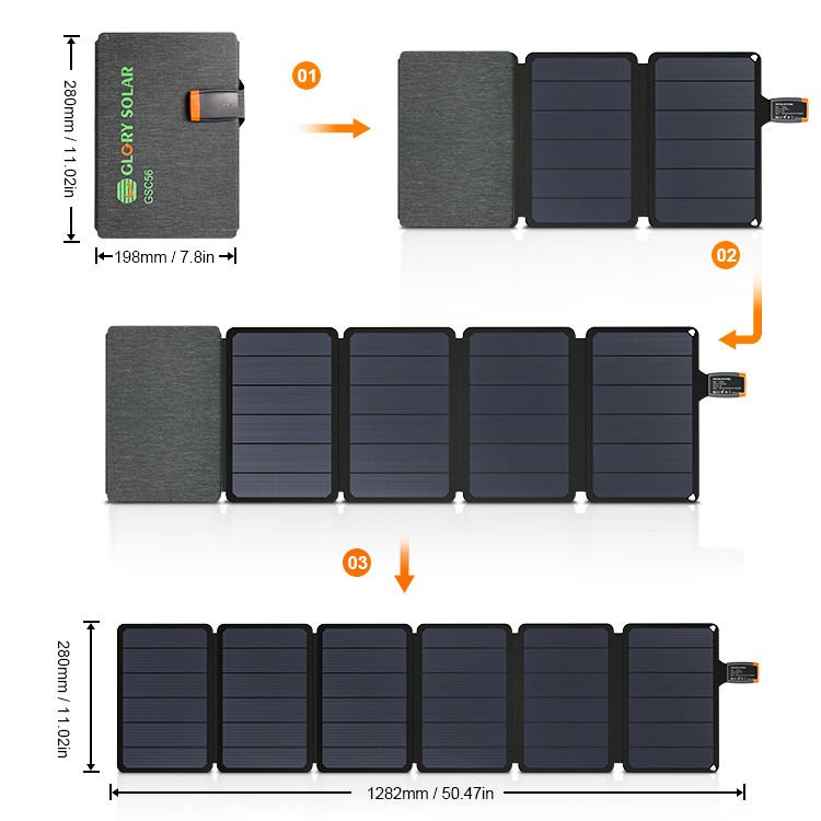 Glory Solar Mono Crystalline 56w Solar Charger USB Port Portable Folding Solar Panels Charging Phone Laptop for Customize Gifts