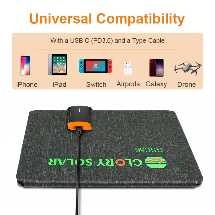 Glory Solar Mono Crystalline 56w Solar Charger USB Port Portable Folding Solar Panels Charging Phone Laptop for Customize Gifts