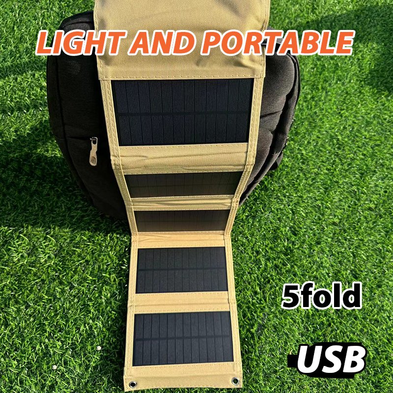 2USB Portable Waterproof Plate Solar Folding Panel For Cell Phone Power Bank Battery Charger Outdoor Tourism Fishing Khaki