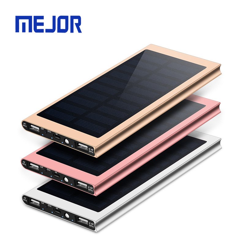 Solaire metal powerbank 10000mah phone charger 2A portable mobile slim 20000mah solar Power Bank