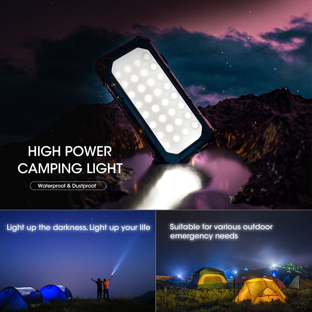 Rugged outdoor Hiking Camping Compass LED Camping flashlight foldable PD QC fast charge 20000mAH solar power bank