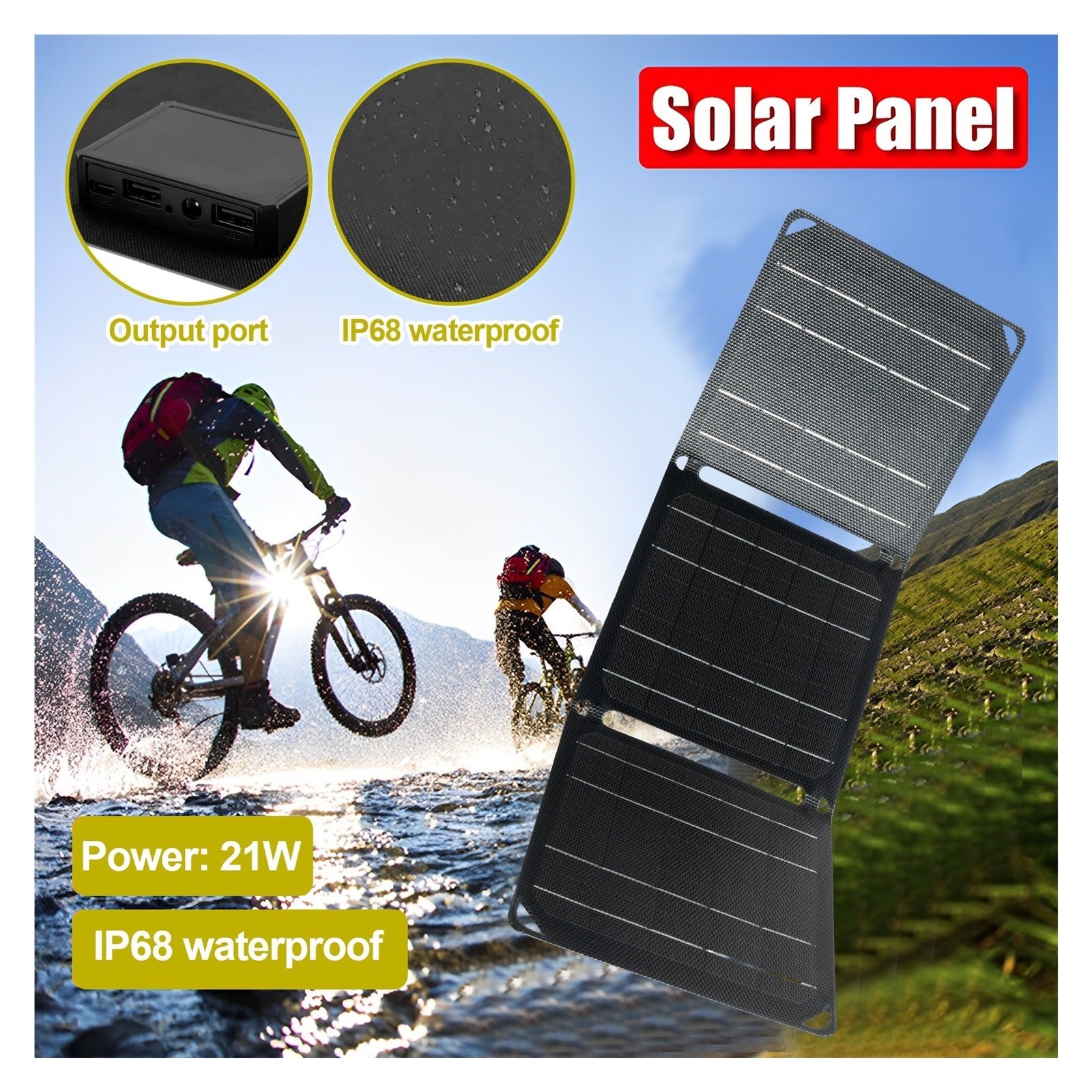 Senhuo Portable Solar 21W 2A IP68 Waterproof Foldable Panel Charger With 5V/9V/12V USB A And Type C Outputs For Outdoor Use