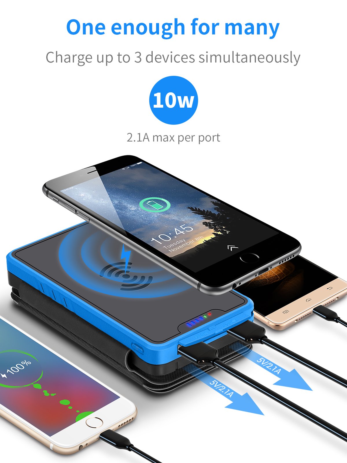 New 2024 Products OEM Logo Large Capacity Wireless Charging Bank Dual USB Outdoor Waterproof Portable Solar Power Bank 20000mAh