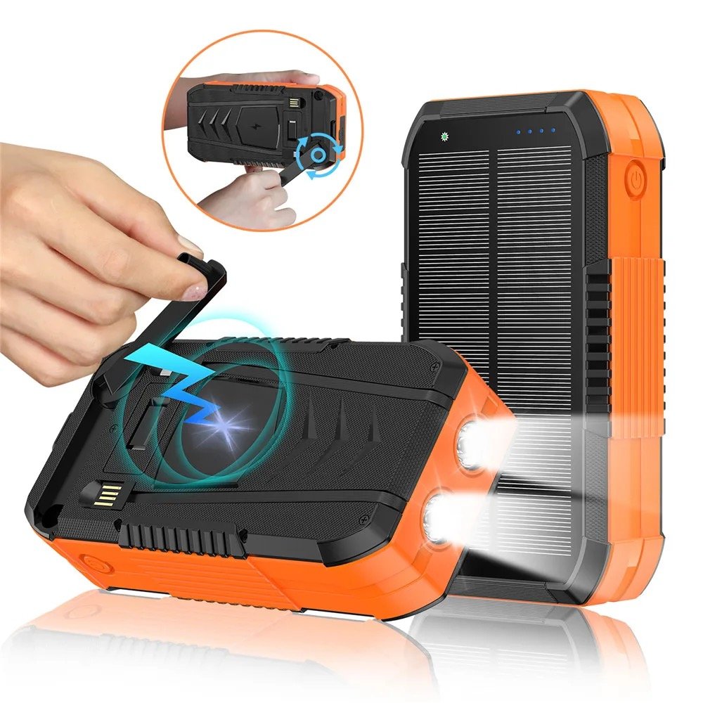 Portable Usb Hand Crank Phone Charger With Compass Outdoor Camping 20000Mah 30000Mah 40000Mah Solar Power Bank With Cables