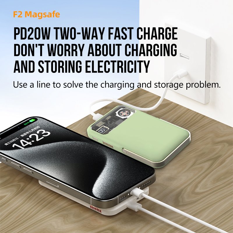 Potable Power bank with holder transparent turbo fan digital display charger 10000mAh Portable Fast Chargin Magnetic Power Bank