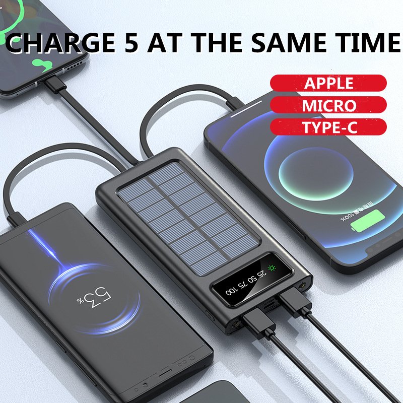 Portable solar power bank 10000mah 20000mah 30000mahwith cables