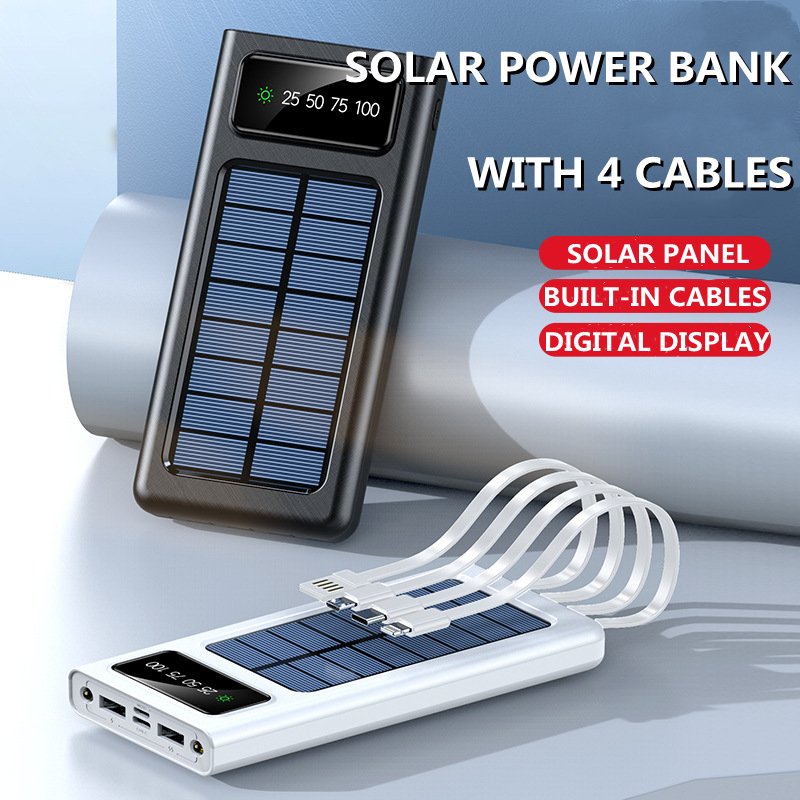 Portable solar power bank 10000mah 20000mah 30000mahwith cables