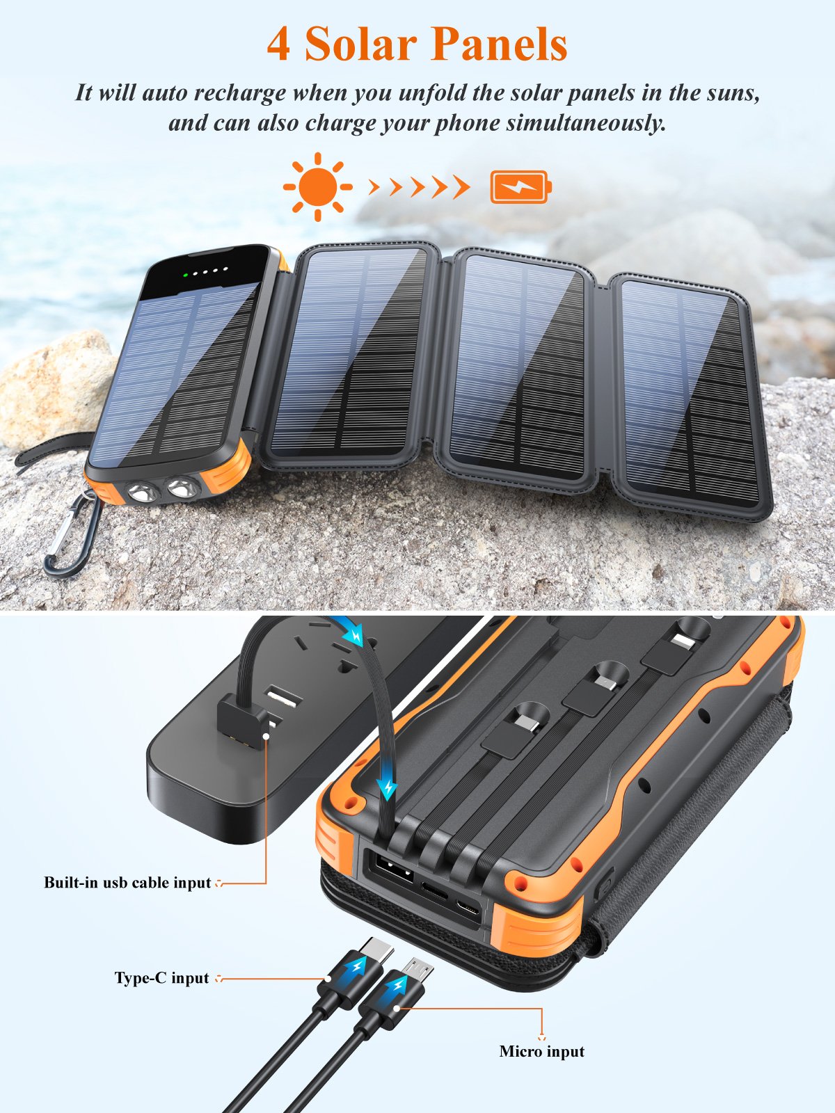 Power Bank For Universal Smart Phone 2024 New Products Fast Charging Portable Large Capacity 16000mAh Solar Power Bank 20000mAh
