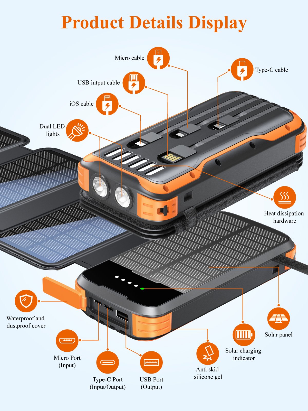 Power Bank For Universal Smart Phone 2024 New Products Fast Charging Portable Large Capacity 16000mAh Solar Power Bank 20000mAh