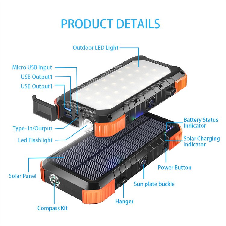 New Customize Solar Panels Charger 20000mAh 18W PD Power Bank LED Camping Lamp Portable Foldable Solar Panel Cover Power bank