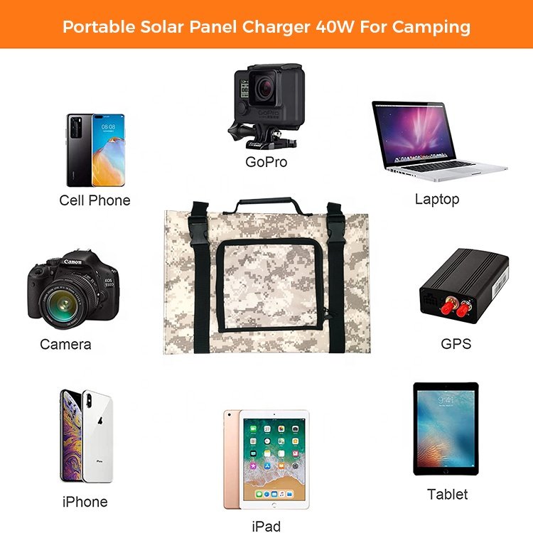 40W Portable Solar Panels Foldable Solar Panel Charger Dc 12V 15V Output Usb 3.0 Port For Camping Van Rv Trip