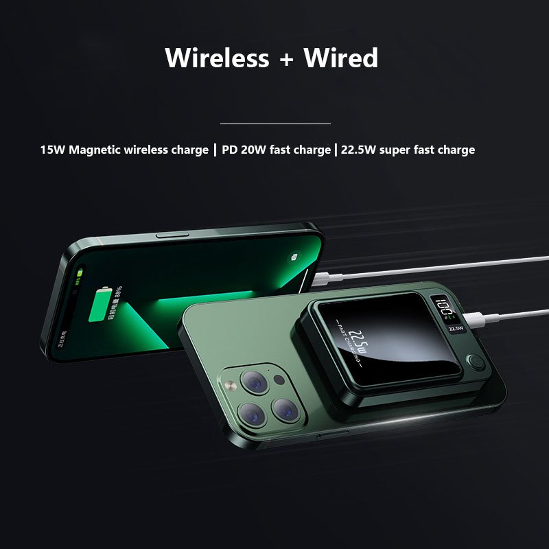 10000mAh Ultrathin magnetic PD22.5W super fast charge with LED display and Wireless Charge power Bank