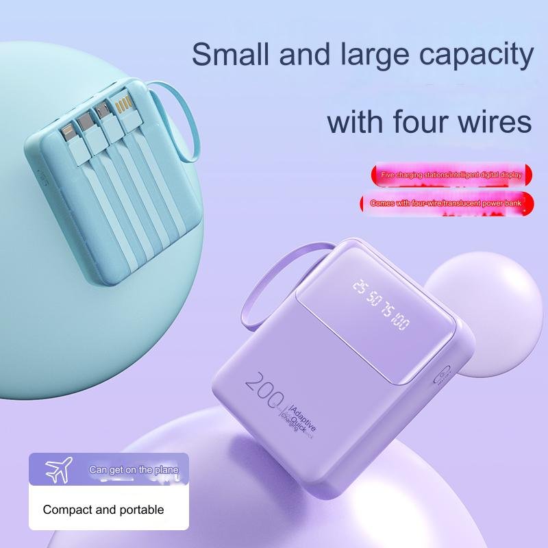 HDL 20000mah power bank Fast Charge Mini Led Light Digital Display Screen Power Banks Portable Charger Power Bank With 4 Cables