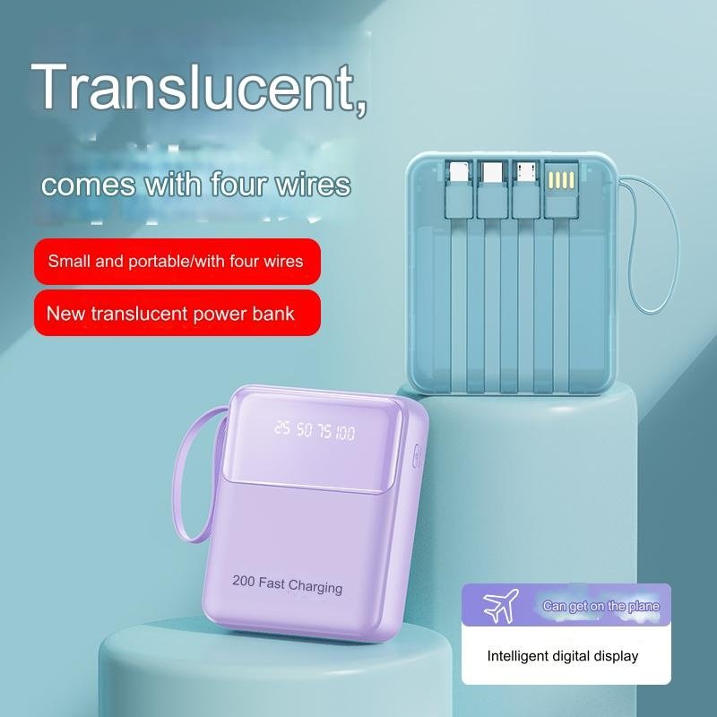 HDL 20000mah power bank Fast Charge Mini Led Light Digital Display Screen Power Banks Portable Charger Power Bank With 4 Cables