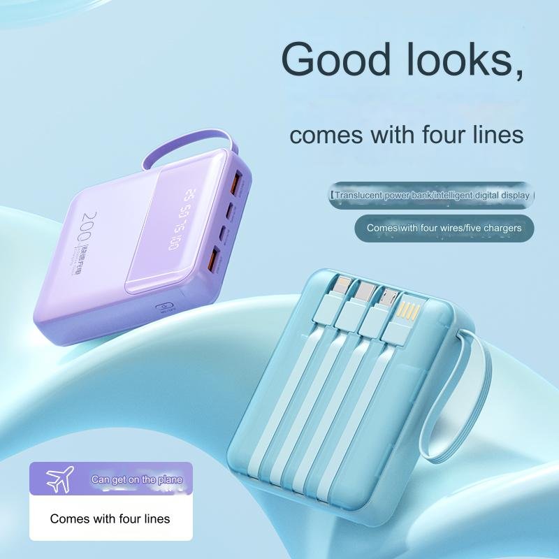 HDL 20000mah power bank Fast Charge Mini Led Light Digital Display Screen Power Banks Portable Charger Power Bank With 4 Cables