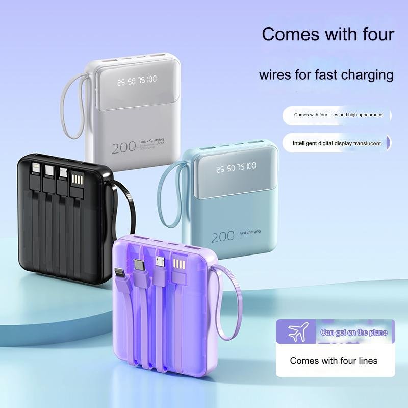 HDL 20000mah power bank Fast Charge Mini Led Light Digital Display Screen Power Banks Portable Charger Power Bank With 4 Cables