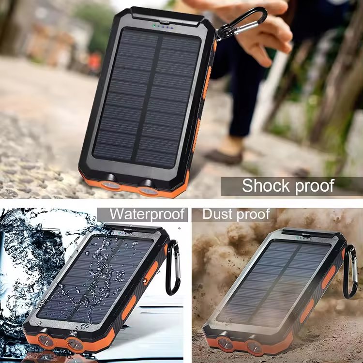 Multi interface 20000mah Wireless charger solar outdoor powerbank with cable portable mobile power bank