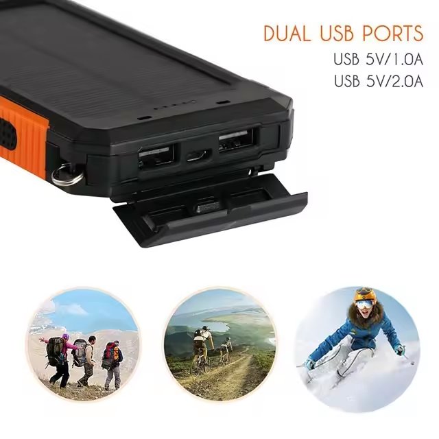 Multi interface 20000mah Wireless charger solar outdoor powerbank with cable portable mobile power bank