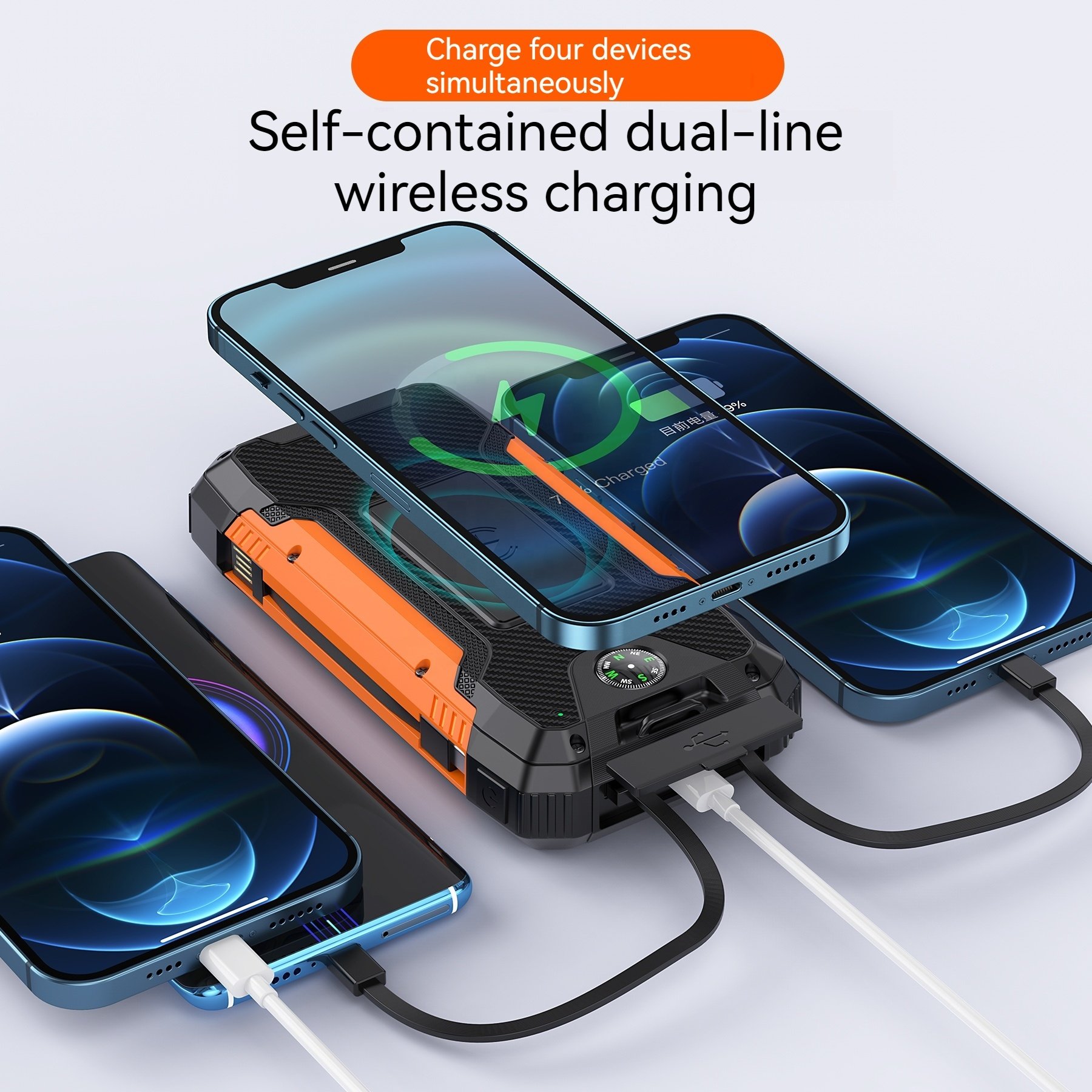 30000mAh Large Capacity led light portable solar power bank dual usb TYPE-C 3 Output solar charger mobile power bank