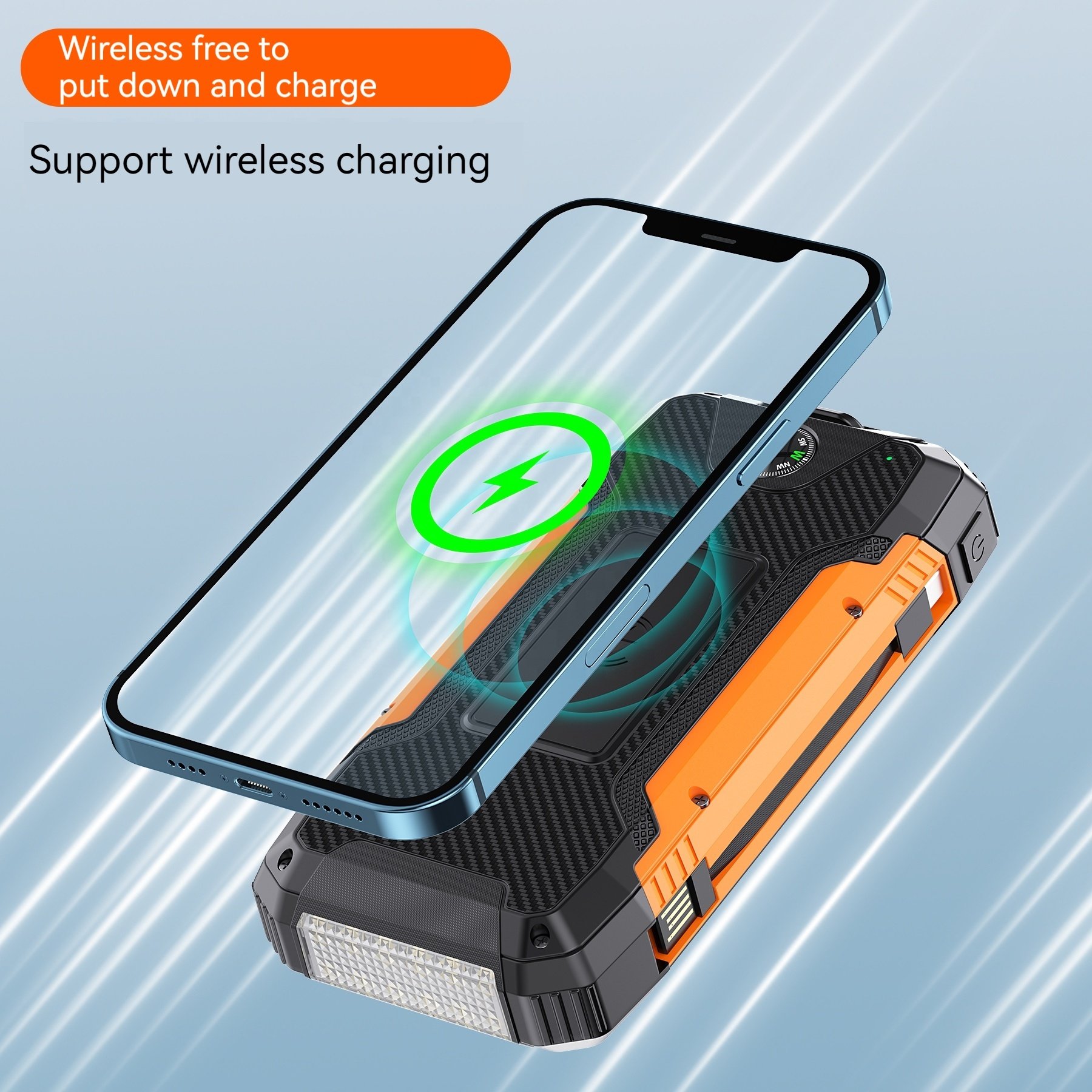 30000mAh Large Capacity led light portable solar power bank dual usb TYPE-C 3 Output solar charger mobile power bank