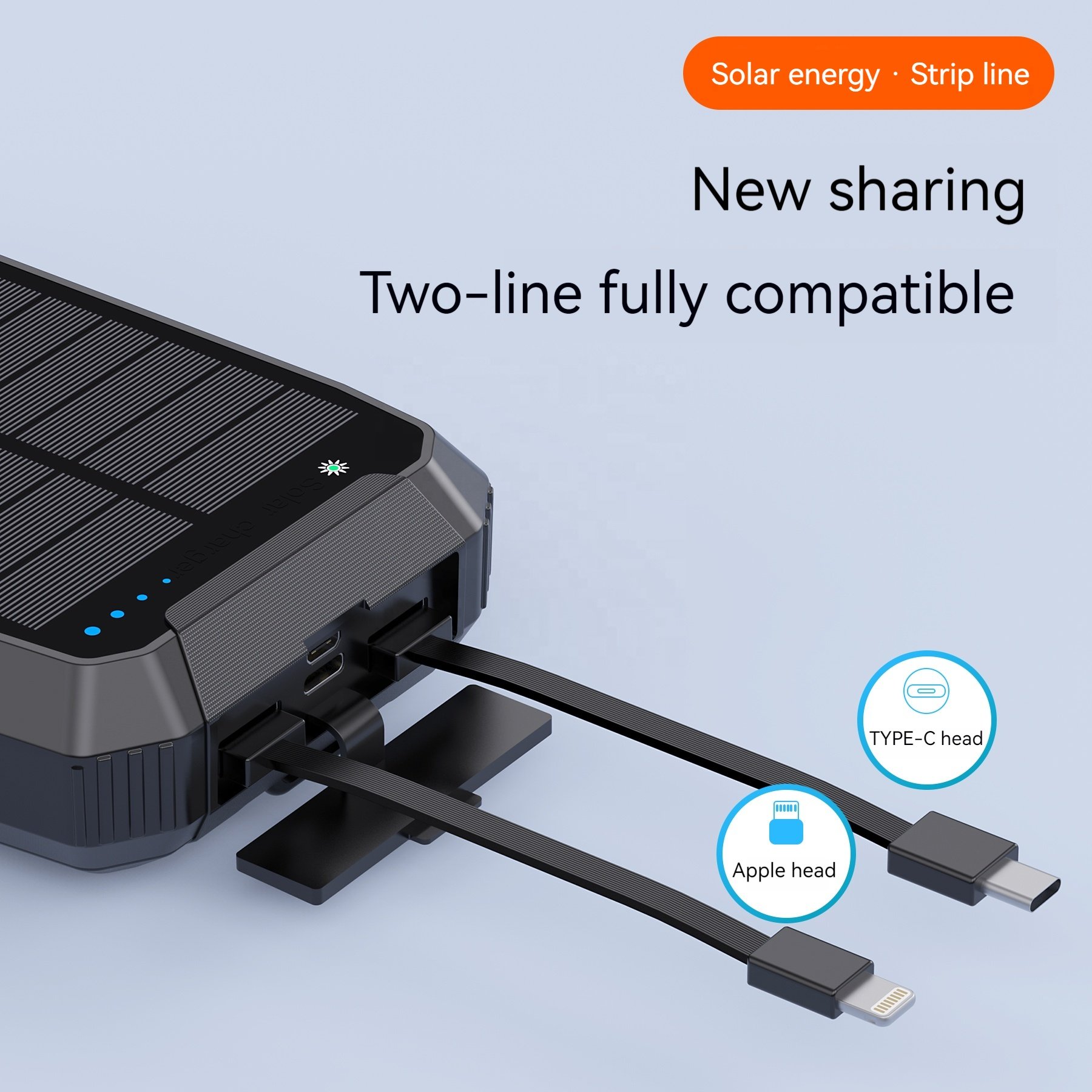30000mAh Large Capacity led light portable solar power bank dual usb TYPE-C 3 Output solar charger mobile power bank