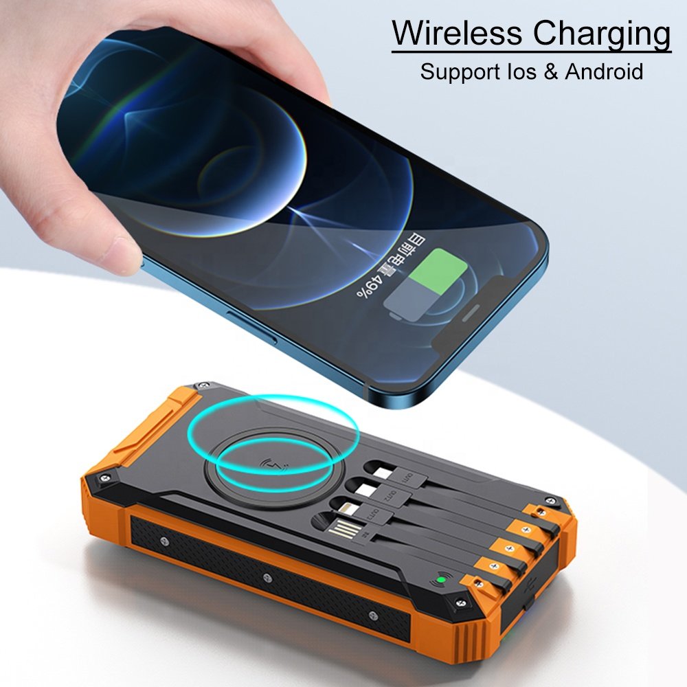waterproof portable wireless fast charging solar panel battery charger solar power bank 50000mah