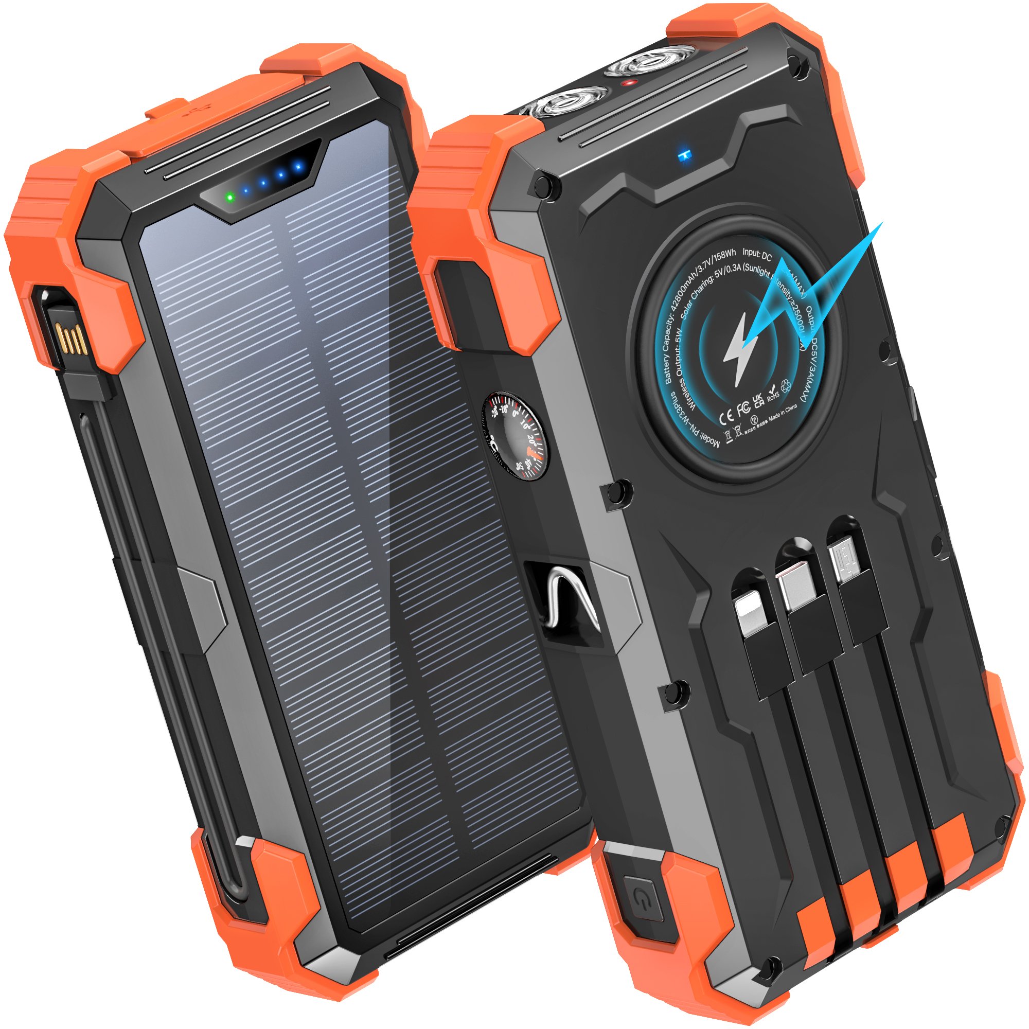 PD20watts fast charge wireless charger outdoor hiking LED Flashlights rugged power bank Carabiner 16000mAh solar power bank
