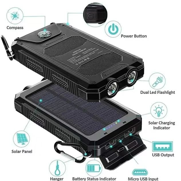 20000mah Portable Solar Power Bank Waterproof Powerbank 20000mah Charger With Led Light