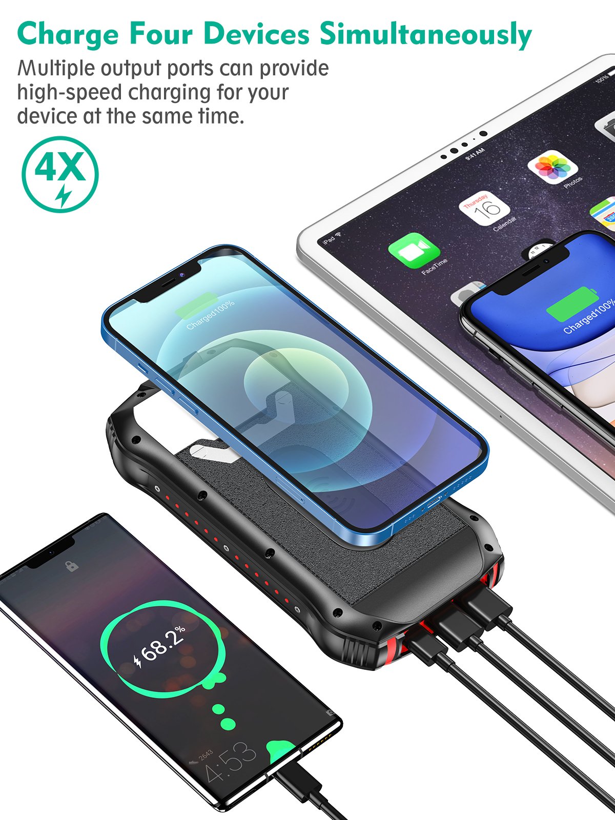 New Product Ideas 2024 Electronics OEM Logo PD 15W Large Capacity 26800mAh Wireless Charger Portable Waterproof Solar Power Bank