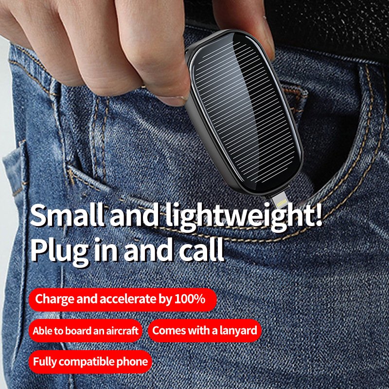 2024 Popular Portable Solar Mini Emergency Charging Bank 1200Mah Outdoor Mobile Mini Portable Solar Keychain Power Bank
