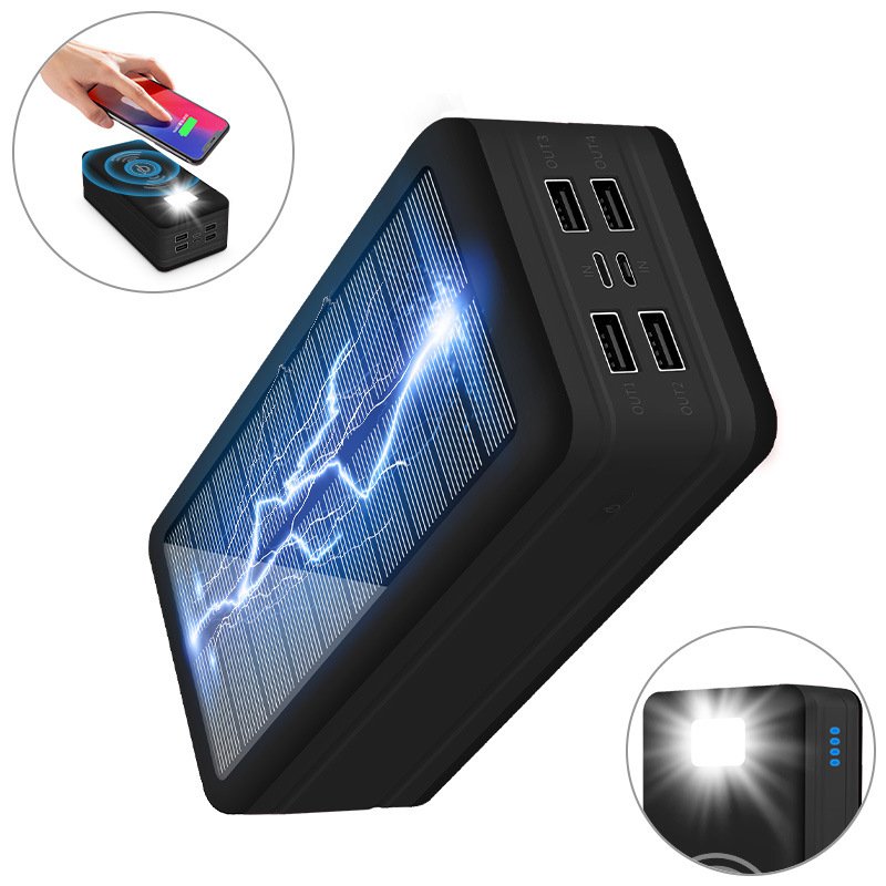 50000mAh Portable Solar Charger Waterproof Wireless Charging Solar Power Bank With Led Light