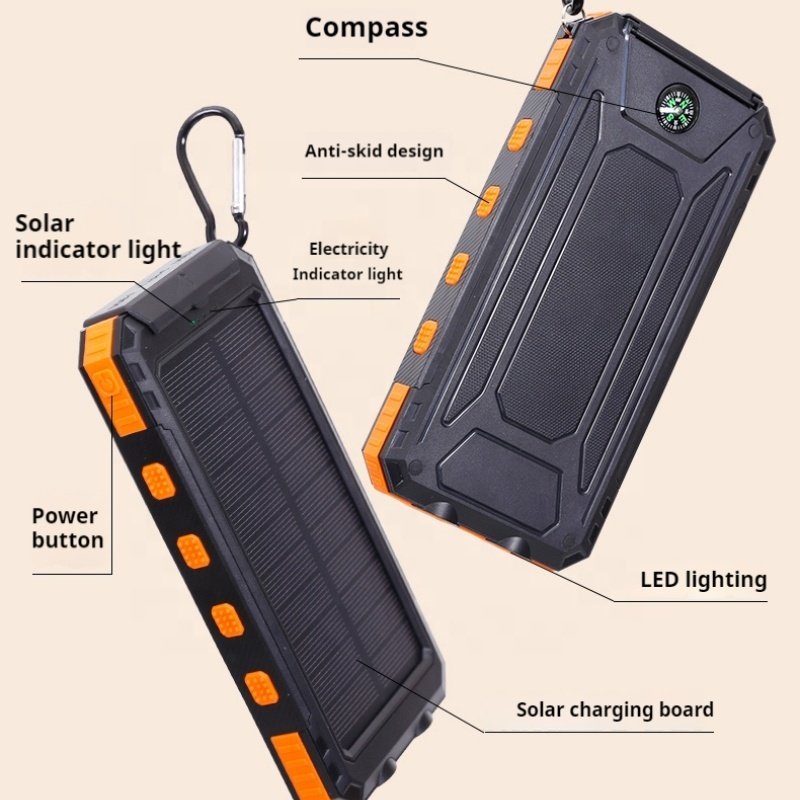 Portable 20000mAh Waterproof Anti-Fall Super Fast Charging DOUBLE USB & Outdoor Flashlight TYPE-C Output Solar Mobile Power