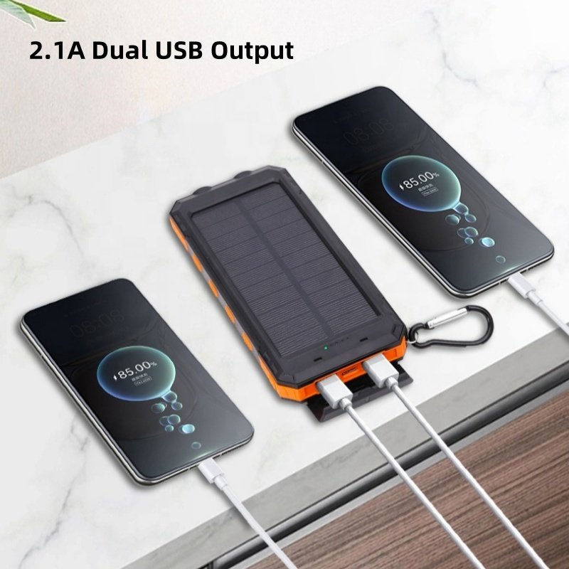 Portable 20000mAh Waterproof Anti-Fall Super Fast Charging DOUBLE USB & Outdoor Flashlight TYPE-C Output Solar Mobile Power