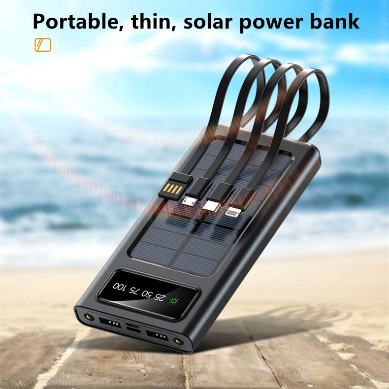 Wholesale dual usb dual input port li-polymer Built-in 4 Cables solar mobile charger portable solar power bank 10000mah