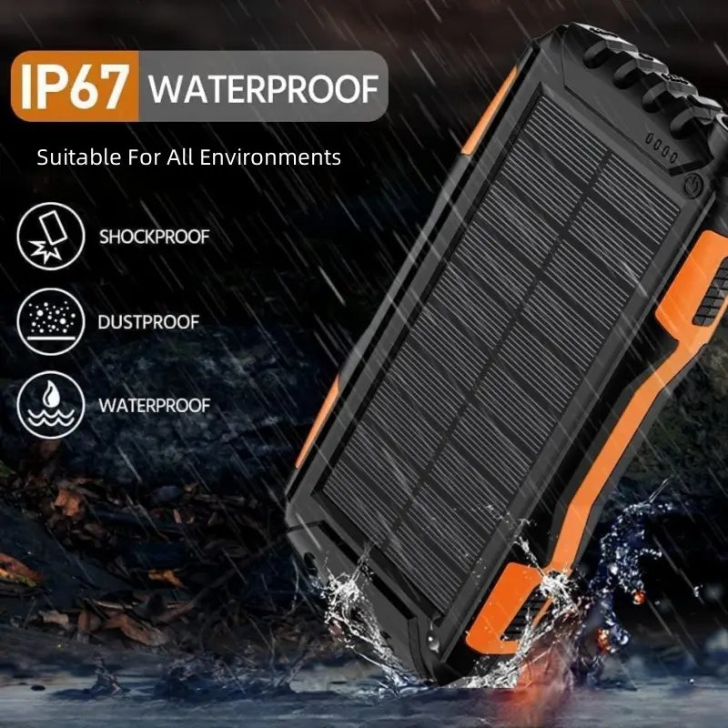 Portable Solar Power bank Pack Fast Charging Built-in Super Bright Flashlight Solar Charger 20000mah Solar Power Bank