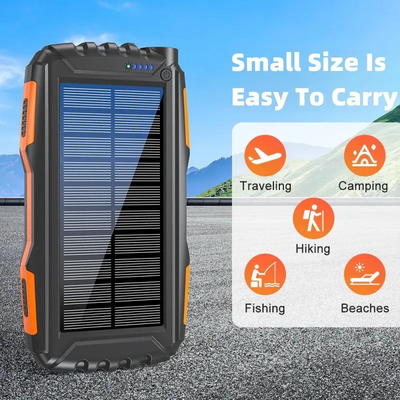 Portable Solar Power bank Pack Fast Charging Built-in Super Bright Flashlight Solar Charger 20000mah Solar Power Bank