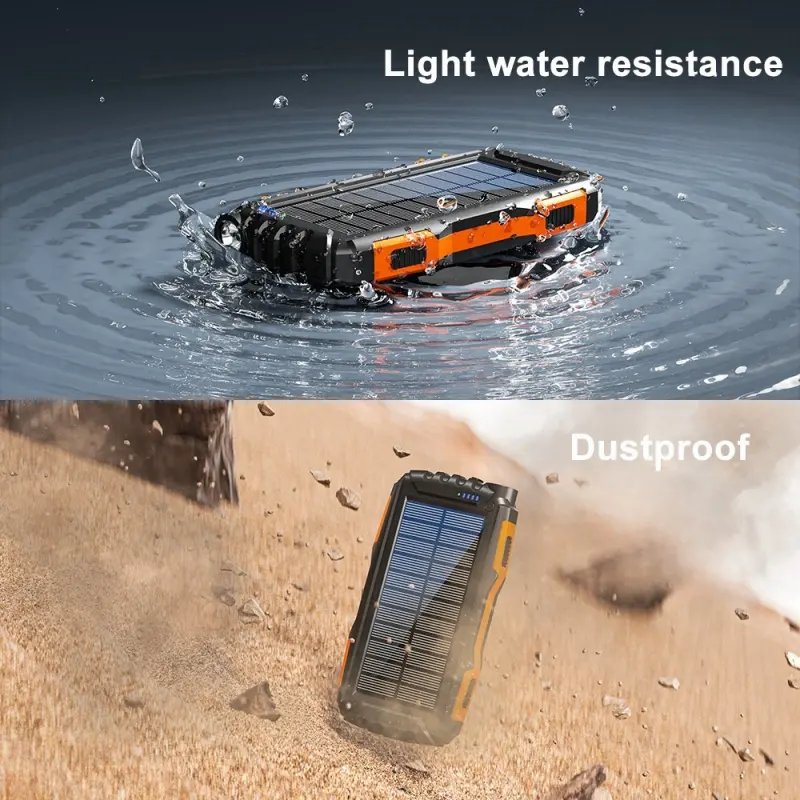 Portable Solar Power bank Pack Fast Charging Built-in Super Bright Flashlight Solar Charger 20000mah Solar Power Bank