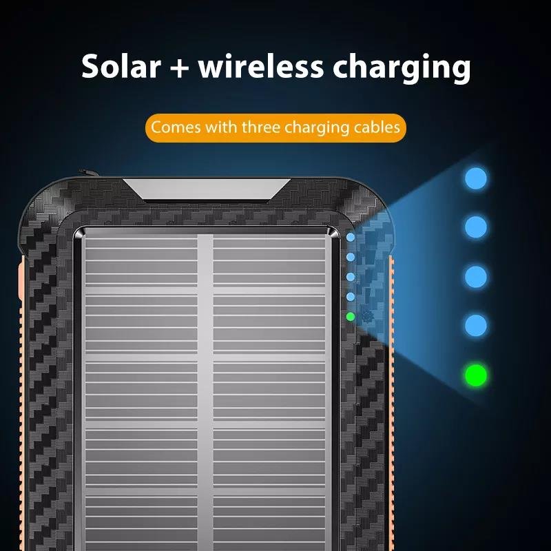Top selling IP65 Waterproof Solar Power Banks 10000mAh 20000mAh built in Cables Wireless Solar Charger With 3*USB Port