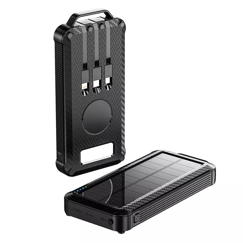Top selling IP65 Waterproof Solar Power Banks 10000mAh 20000mAh built in Cables Wireless Solar Charger With 3*USB Port