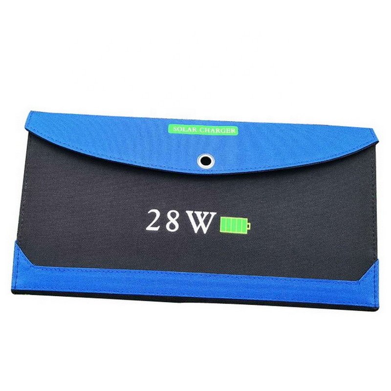 Solar Sun Charger 28W Portable Folding Phone Charger With Solar Panel Outdoor 5V Dual USB Charging Solar Powered Blue Blanket