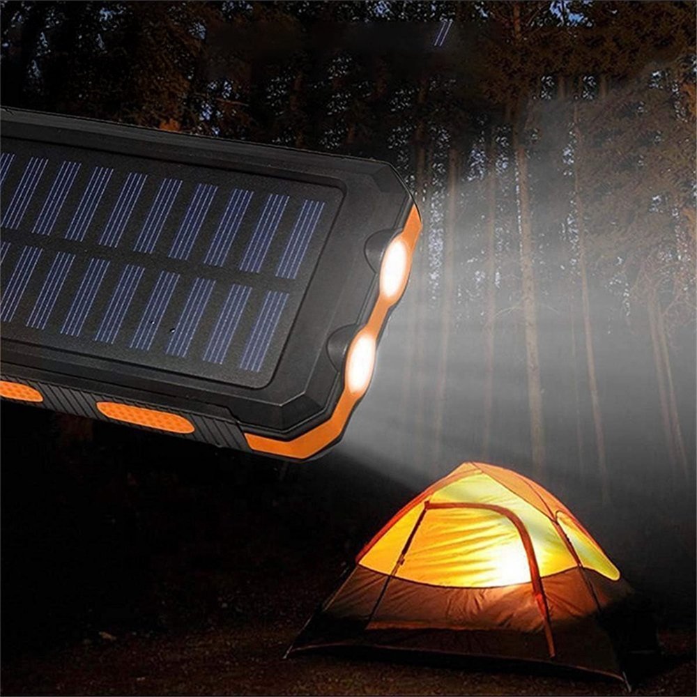 Solar Charger 5000/10000/20000mAh Portable Solar Power Bank Waterproof Battery Pack USB 5V Outputs and LED Flashlights