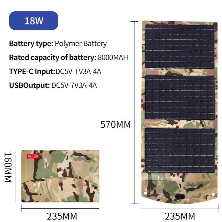 18W High Efficiency Waterproof Foldable Solar Powered Portable Solar Panel Charger Power Bank for Cell Phone Mobile Phones