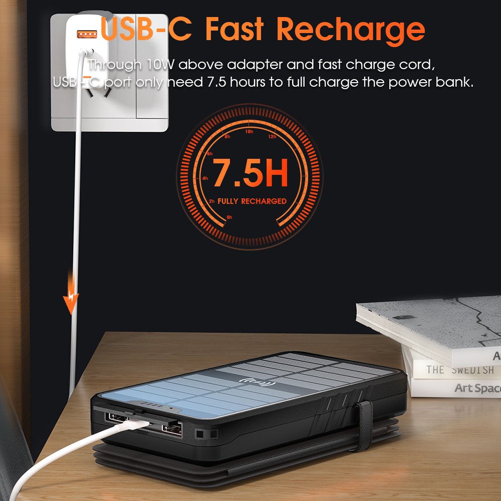 New Products 2024 OEM Logo Outdoor Waterproof USB C 26800mAh Large Capacity Portable Wireless Charging Solar Power Bank 20000mAh