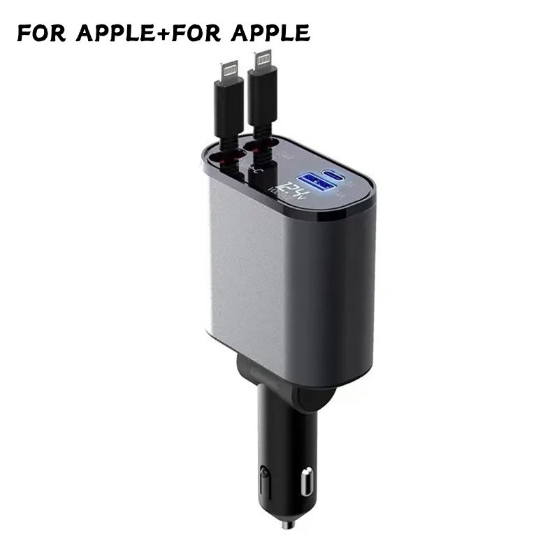 Portable 2.4A 3A 12.4V Fast Charging Retractable Car Charger Usb Type C Cable For Phone For Apple