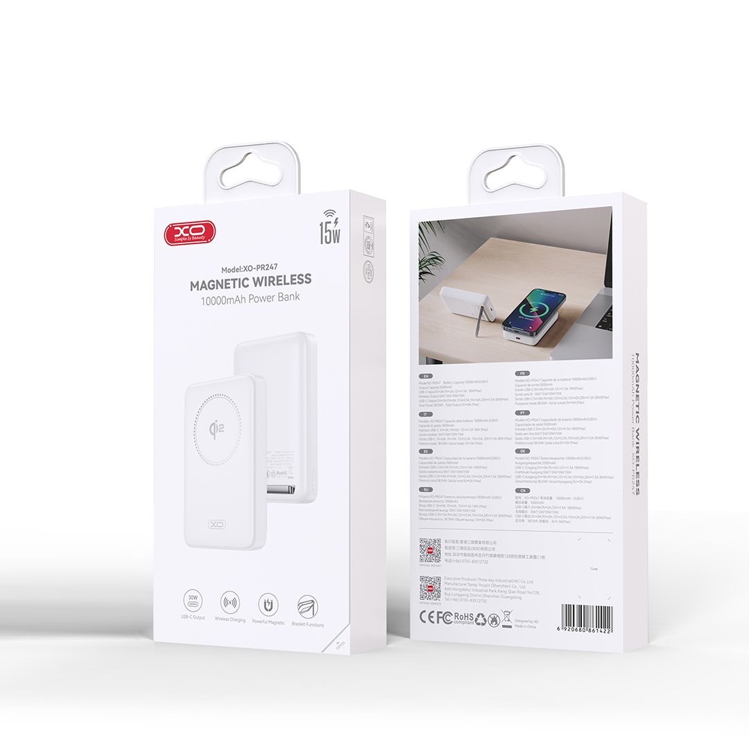 PR247 QI2 15W Magnetic Wireless Charger / C Port PD30W 10000mAh Fast Power Bank Charger With Stand