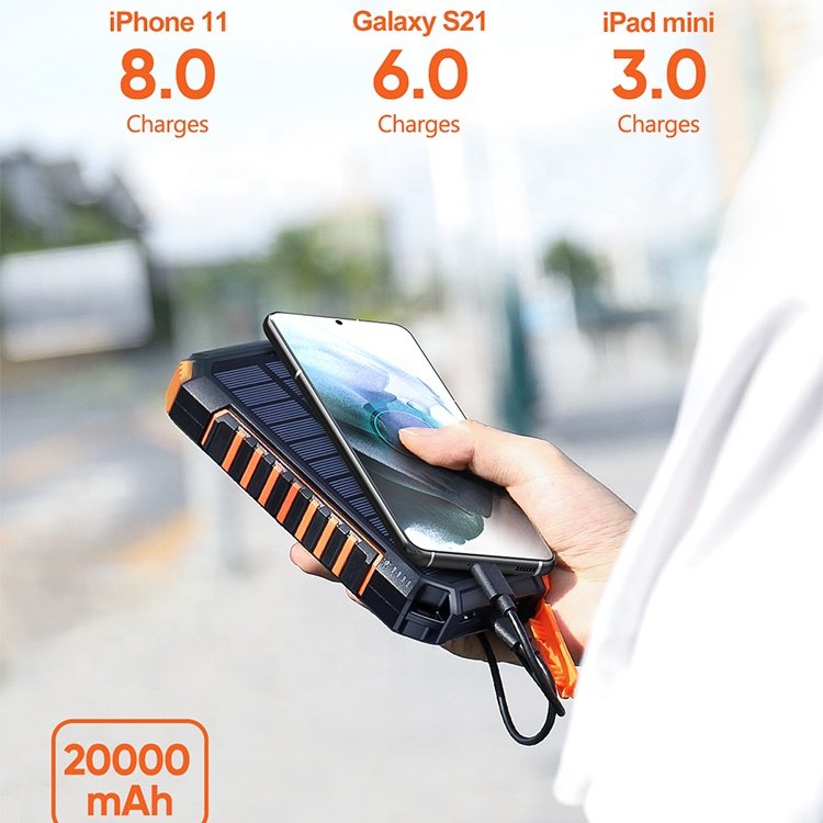 High Quality Waterproof 20000 mah Solar Panel Powerbanks Fast Charging Phone Charger 20000mAh Portable Solar Power Bank