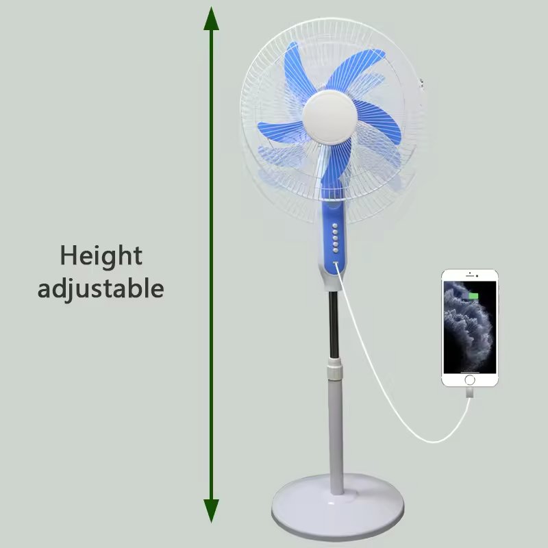 Custom 16 Inch Solar Standing Pedestal Fan with 20W Solar Panel 18000mAh Battery and Usb Charger Powerful Cooling for Outdoor