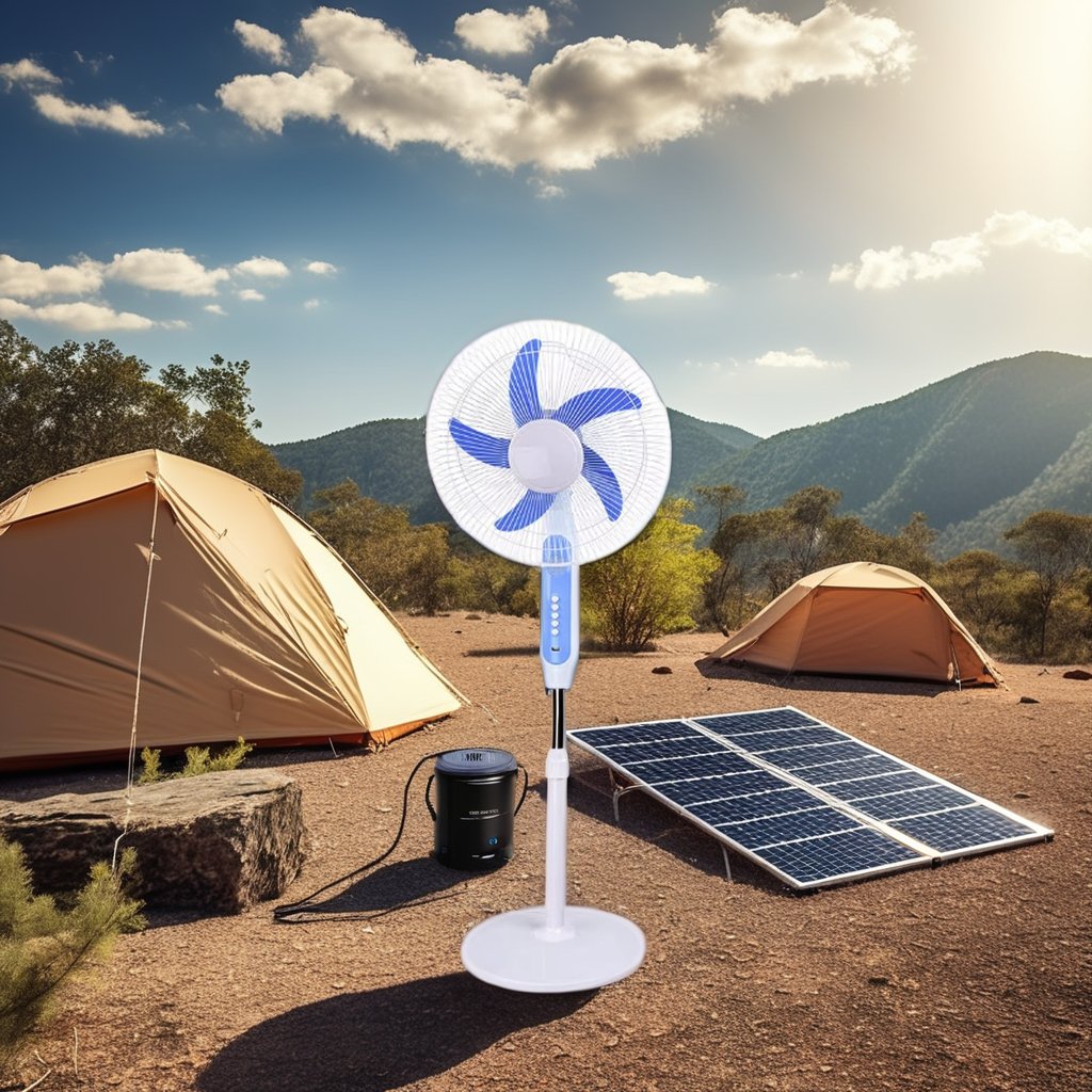 Custom 16 Inch Solar Standing Pedestal Fan with 20W Solar Panel 18000mAh Battery and Usb Charger Powerful Cooling for Outdoor