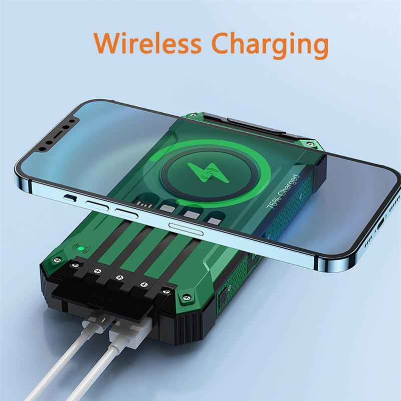 Large Capacity Solar Cell Phone Charger 20000-50000mah Wireless Charging Solar Power Bank with Cables