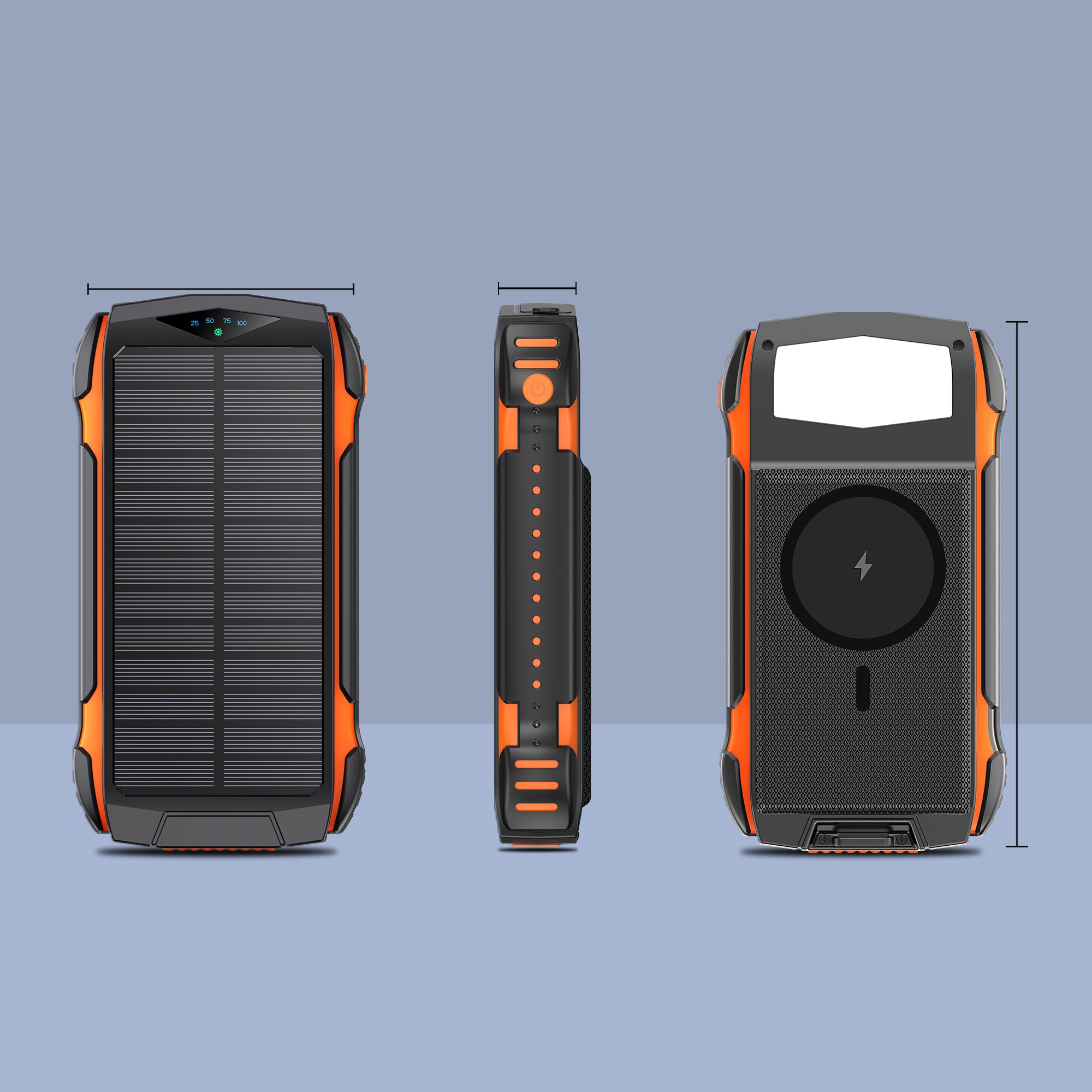 PD 22.5W Type C Fast Charge Portable Wireless Solar Charger External Battery Pack powerbank